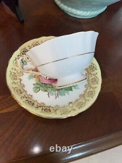 Paragon Cabbage Floating Rose Bouquet Gold Tea Cup & Saucer Widemouth #2894