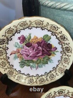 Paragon Cabbage Floating Rose Bouquet Gold Tea Cup & Saucer Widemouth #2894