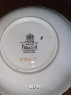 Paragon Cabbage Floating Rose Bouquet Gold Tea Cup & Saucer Widemouth #2894