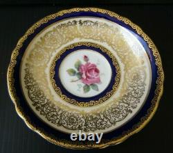 Paragon Cobalt Blue Cabbage Rose Heavy Gold Teacup and Saucer Set Vintage