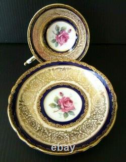 Paragon Cobalt Blue Cabbage Rose Heavy Gold Teacup and Saucer Set Vintage