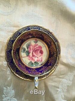 Paragon Cobalt Blue/ Cabbage Rose With Gold Details Cup And Saucer