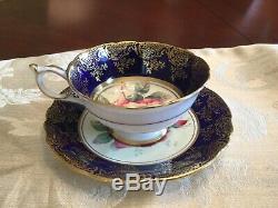 Paragon Cobalt Blue/ Cabbage Rose With Gold Details Cup And Saucer