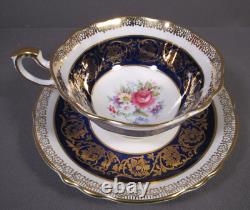 Paragon Cup & Saucer Cobalt & Gold Gilt Floral Center Vintage England 5.5