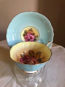 Paragon Cup Saucer Large Rose Double Warrant Robin Egg Blue & Yellow