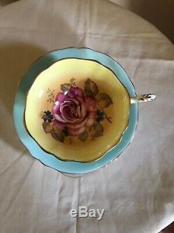 Paragon Cup Saucer Large Rose Double Warrant Robin Egg Blue & Yellow