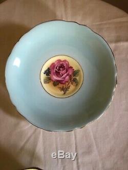 Paragon Cup Saucer Large Rose Double Warrant Robin Egg Blue & Yellow