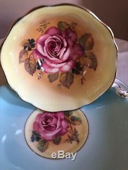 Paragon Cup Saucer Large Rose Double Warrant Robin Egg Blue & Yellow