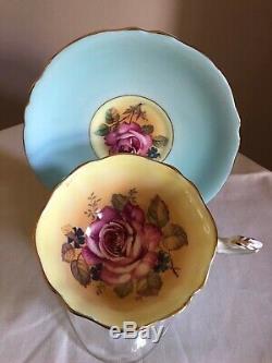 Paragon Cup Saucer Large Rose Double Warrant Robin Egg Blue & Yellow