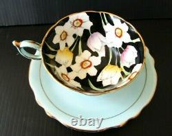 Paragon Daffodils & Tulips on Black Tea Cup and Saucer Set Narcissus. England