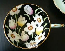 Paragon Daffodils & Tulips on Black Tea Cup and Saucer Set Narcissus. England