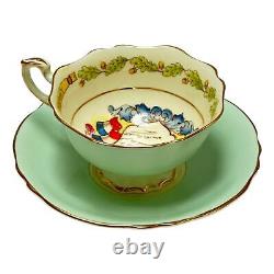 Paragon Double Warrant Churchill Teacup Saucer Quote WWII Patriotic Series Green
