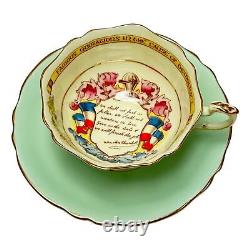 Paragon Double Warrant Churchill Teacup Saucer Quote WWII Patriotic Series Green