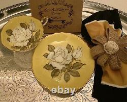 Paragon Double Warrant Yellow Tea Cup Saucer With White Rose