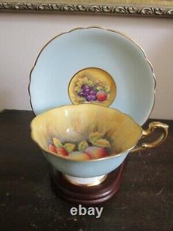 Paragon England Tea Cup And Saucer Orchard Fruit Yellow Light Blue Signed