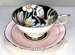 Paragon Fine Bone China England Double Warrant Tulip Daffodil Teacup Saucer Pink