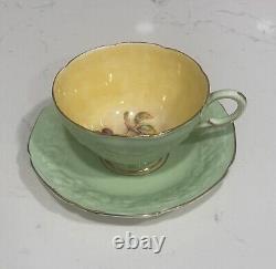 Paragon Fine Bone China Peach Fruit Yellow + Green Embossed Tea Cup + Saucer Set