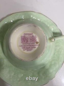 Paragon Fine Bone China Peach Fruit Yellow + Green Embossed Tea Cup + Saucer Set