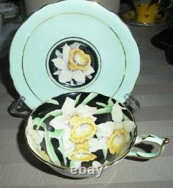 Paragon Hand Painted Daffodil on Black Tea cup and Saucer made in England