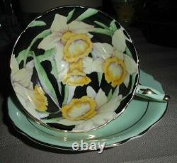 Paragon Hand Painted Daffodil on Black Tea cup and Saucer made in England