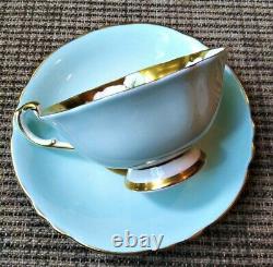 Paragon Heavy Gold Blue Teacup & Saucer Floating Three Pansy Flowers