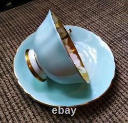 Paragon Heavy Gold Blue Teacup & Saucer Floating Three Pansy Flowers