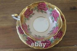 Paragon Johnson Cabbage Rose Garland Tea cup Teacup Saucer gold pink red