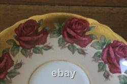 Paragon Johnson Cabbage Rose Garland Tea cup Teacup Saucer gold pink red