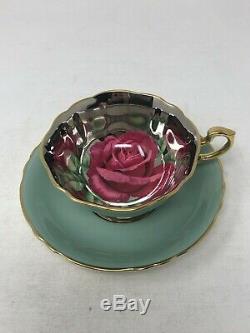 Paragon Large Floating Red Rose Center Silver Gold Trim Cup & Saucer