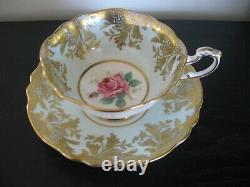 Paragon Lt Blue Pink Rose Bottom Heavy Gold Tea Cup And Saucer