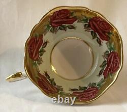 Paragon Mint Green Red Cabbage Rose Teacup & Saucer Gold Gilt