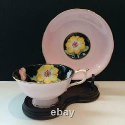 Paragon Peony Pink Hand Painted Tea Cup & Saucer Set Black Interior Cs14