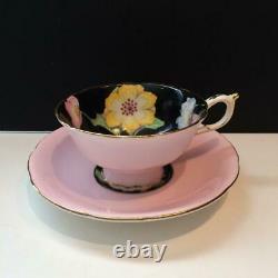 Paragon Peony Pink Hand Painted Tea Cup & Saucer Set Black Interior Cs14