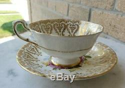 Paragon Pink Cabbage Roses Gold Gilt Wide Mouth B108 Pedestal Tea Cup and Saucer
