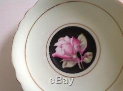 Paragon Pink Large Roses Teacup & Saucer on Black & Mint Green By Appointment