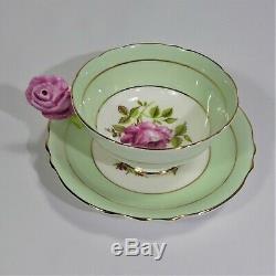 Paragon Pink Rose Handle Tea Cup and Saucer Set