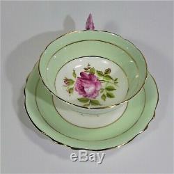 Paragon Pink Rose Handle Tea Cup and Saucer Set