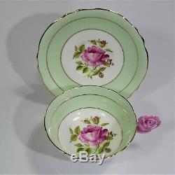 Paragon Pink Rose Handle Tea Cup and Saucer Set