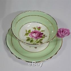 Paragon Pink Rose Handle Tea Cup and Saucer Set