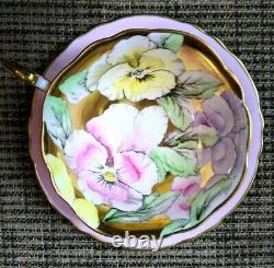 Paragon Pink Teacup & Saucer Floating Three Pansies on Heavy Gold Bowl