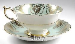 Paragon Porcelain Tea Cup & Saucer Gold Teal Medallion Center (A) RARE