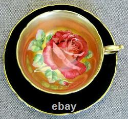 Paragon RARE! Antique Teacup & Saucer Heavy Gold with HUGE Floating Cabbage Rose