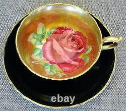 Paragon RARE! Antique Teacup & Saucer Heavy Gold with HUGE Floating Cabbage Rose