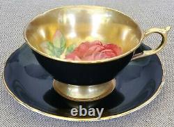 Paragon RARE! Antique Teacup & Saucer Heavy Gold with HUGE Floating Cabbage Rose