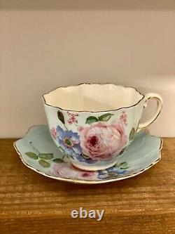 Paragon RARE Bone China Teacup Celadon Green Large Floating Cabbage Rose RARE