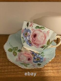 Paragon RARE Bone China Teacup Celadon Green Large Floating Cabbage Rose RARE