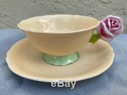 Paragon Rare Gorgeous Rose Handled Teacup & Saucer Made In England