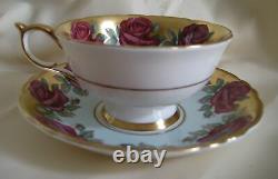 Paragon Ruby Red Floating Roses with Lavish Gold Tea Cup & Saucer