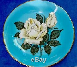 Paragon SCARCE Fancy Turquoise Humongous White Rose Fine Bone China Cup & Saucer
