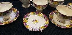 Paragon Spring Melody Fine Bone China Teapot Tea Cups Saucer Set H. M Queen